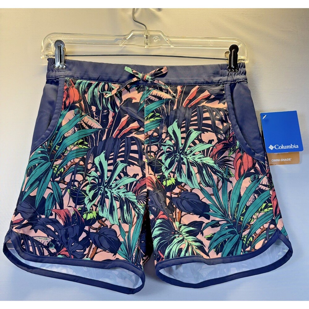 Columbia Omni Shade Kids Shorts Tropical Print Elastic Medium Waist NwT